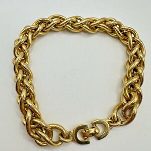 Christian Dior Gold Tone Chunky Chain Bracelet Size 7.25 + Heavy Link 1980s
